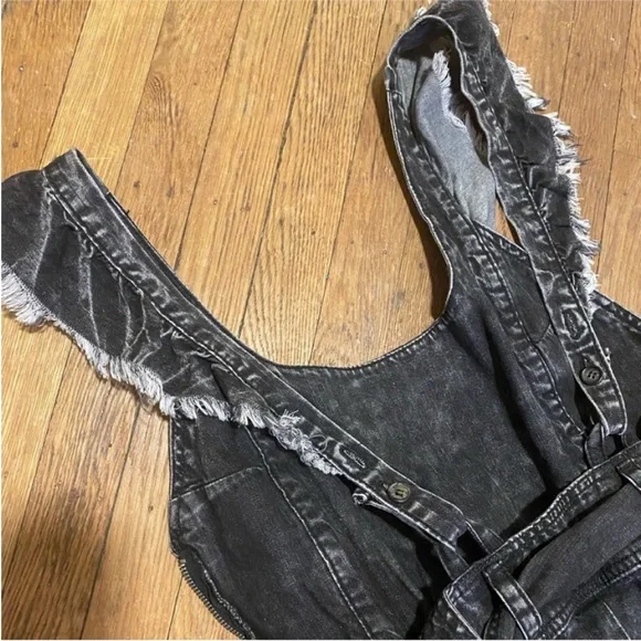 Washed Black Ruffle Overalls with Belt New With Tags